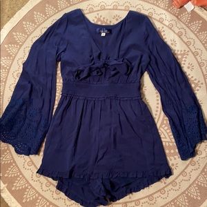 Bell sleeve front tie romper